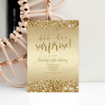 Gold Surprise Party Invitation Template - Editable Birthday Invite