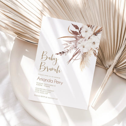 Pampas Grass Boho Baby Brunch Invitation, Boho Floral Baby Shower Brunch, Gender Neutral Baby Shower Invite, Dried Flower Invitation, Boho
