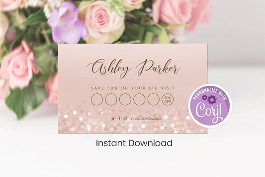 Editable Loyalty Card Template, Beauty Luxury Rose Gold Minimalist Style, Customer Loyalty Reward Card, Instant Download Printable