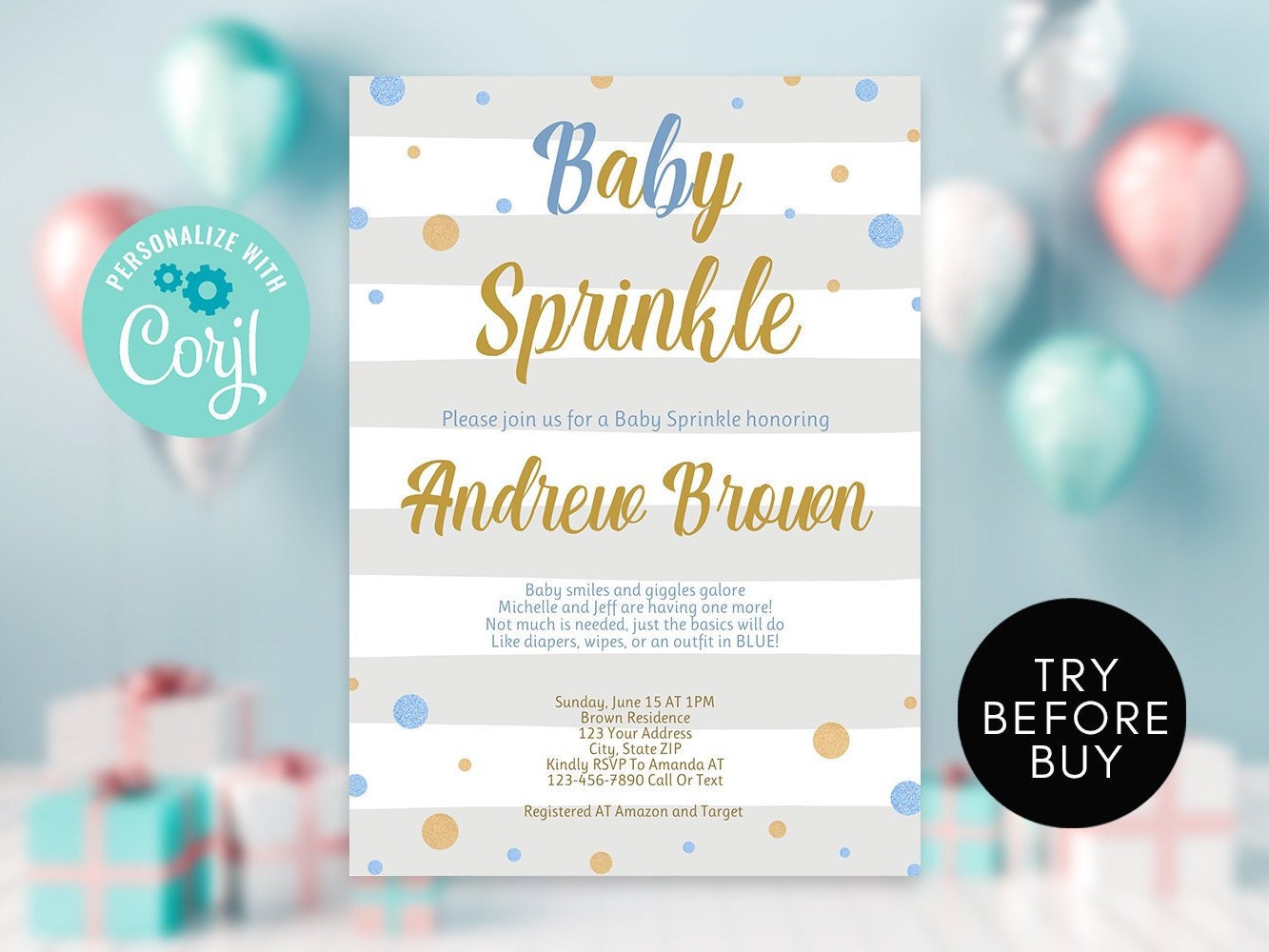 Baby Boy Sprinkle Invitation Template - Editable Digital Download