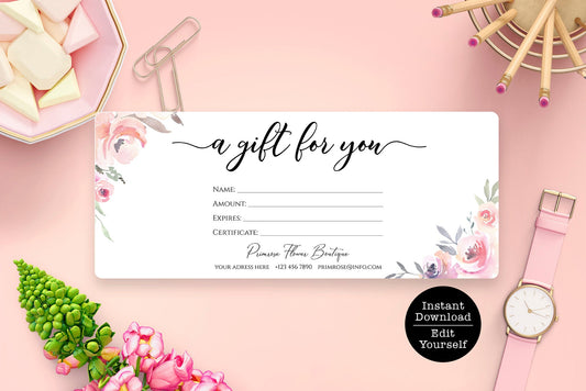 Editable Gift Certificate, Rose Peach Floral Printable Gift Voucher, Editable Gift Certificate Template, Editable Voucher, Instant Access