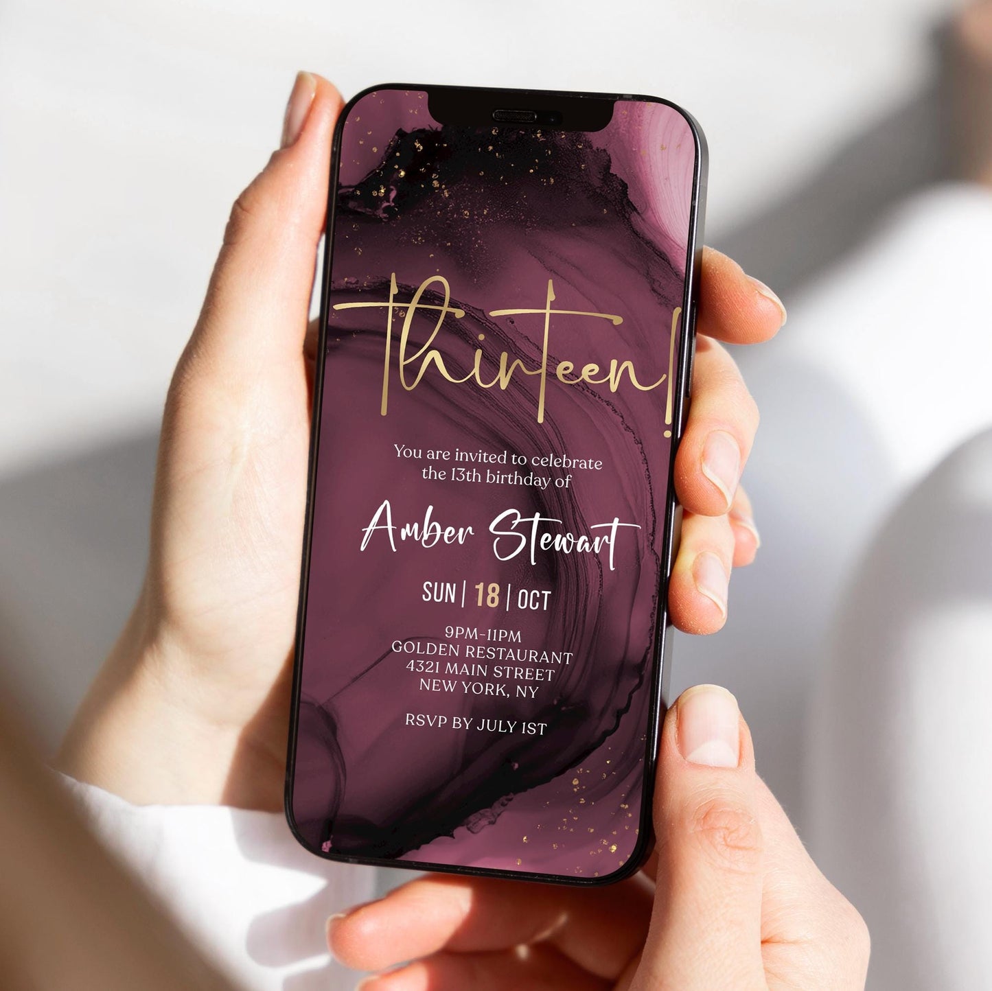 Maroon Purple Gold 13th Birthday Invitation Template | Digital Evite for Teen
