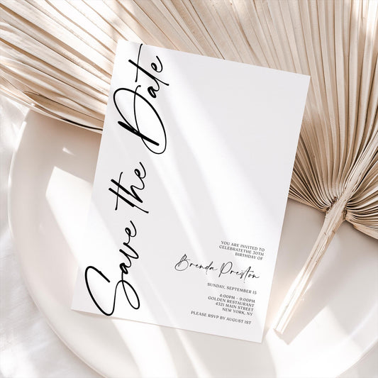 Simple Save the Date Birthday Invitation Template | Printable Minimalist Birthday Invite | Editable Text or Email Evite | Instant Download