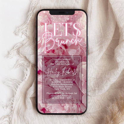 Blush Pink Floral Birthday Brunch Invitation – Editable Corjl Template, Let’s Brunch Phone Invitation – Digital Pink Floral Evite, Editable Brunch Birthday Invite – Text Message Format, Electronic Birthday Brunch Invitation – Floral Watercolor Design, Digital Brunch Party Evite – Blush Pink Theme, Instant Download Birthday Brunch Invitation – Phone Template, Customizable Electronic Invite – Brunch Celebration for Her, Floral Birthday Invitation Template – Text Message Birthday Evite