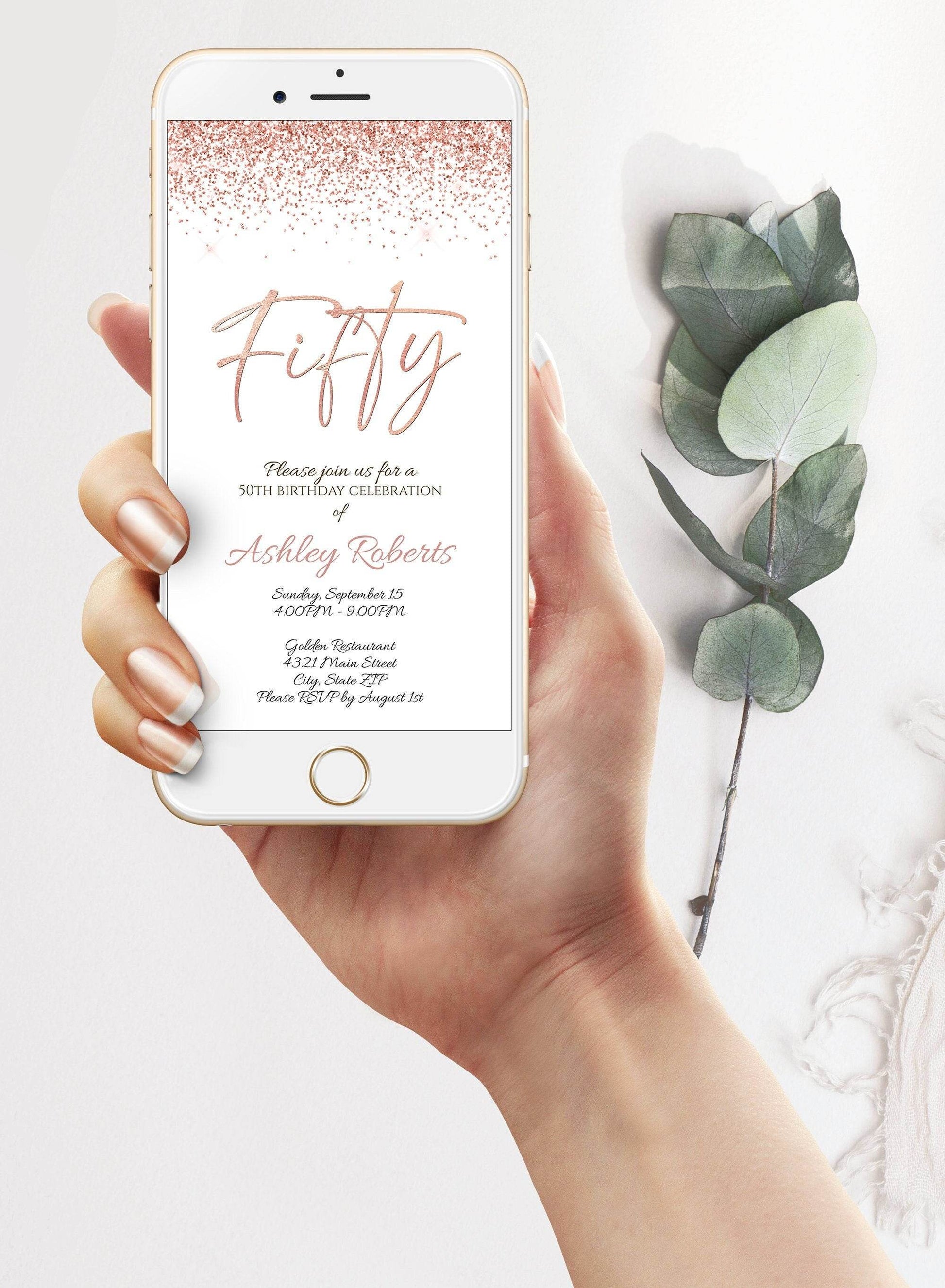 Electronic 50th birthday text message invitation template, Fifty editable birthday sms invite, Digital invitation, phone invitation, Any Age