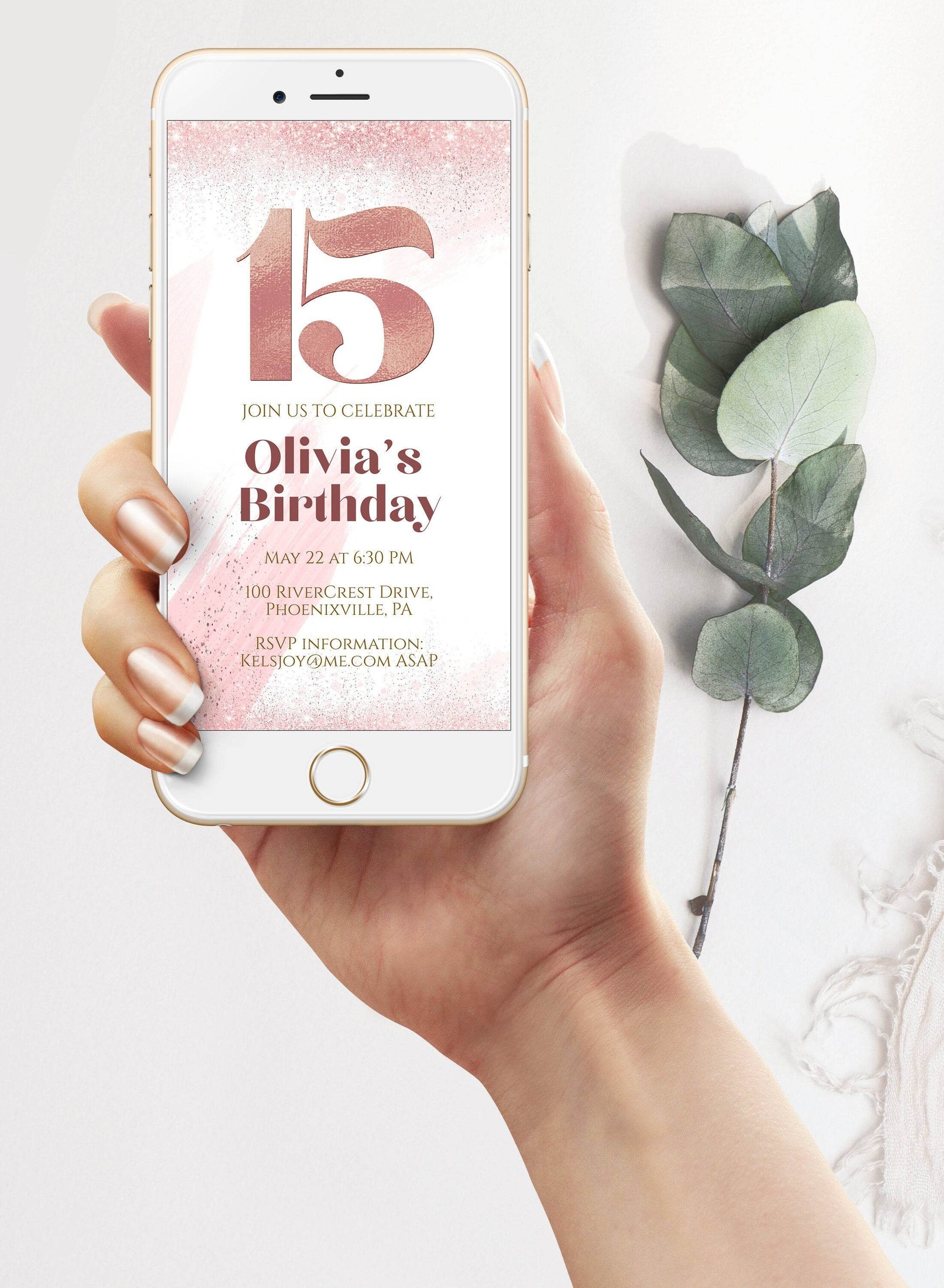 Electronic 15th birthday text invitation template, Fifteen editable birthday text invite, sms phone invitation, Evite Send by text or email