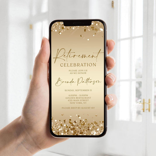 Electronic Gold Party Retirement Invitation | Text Message Evite | Instant Download | Digital Gold Invitation