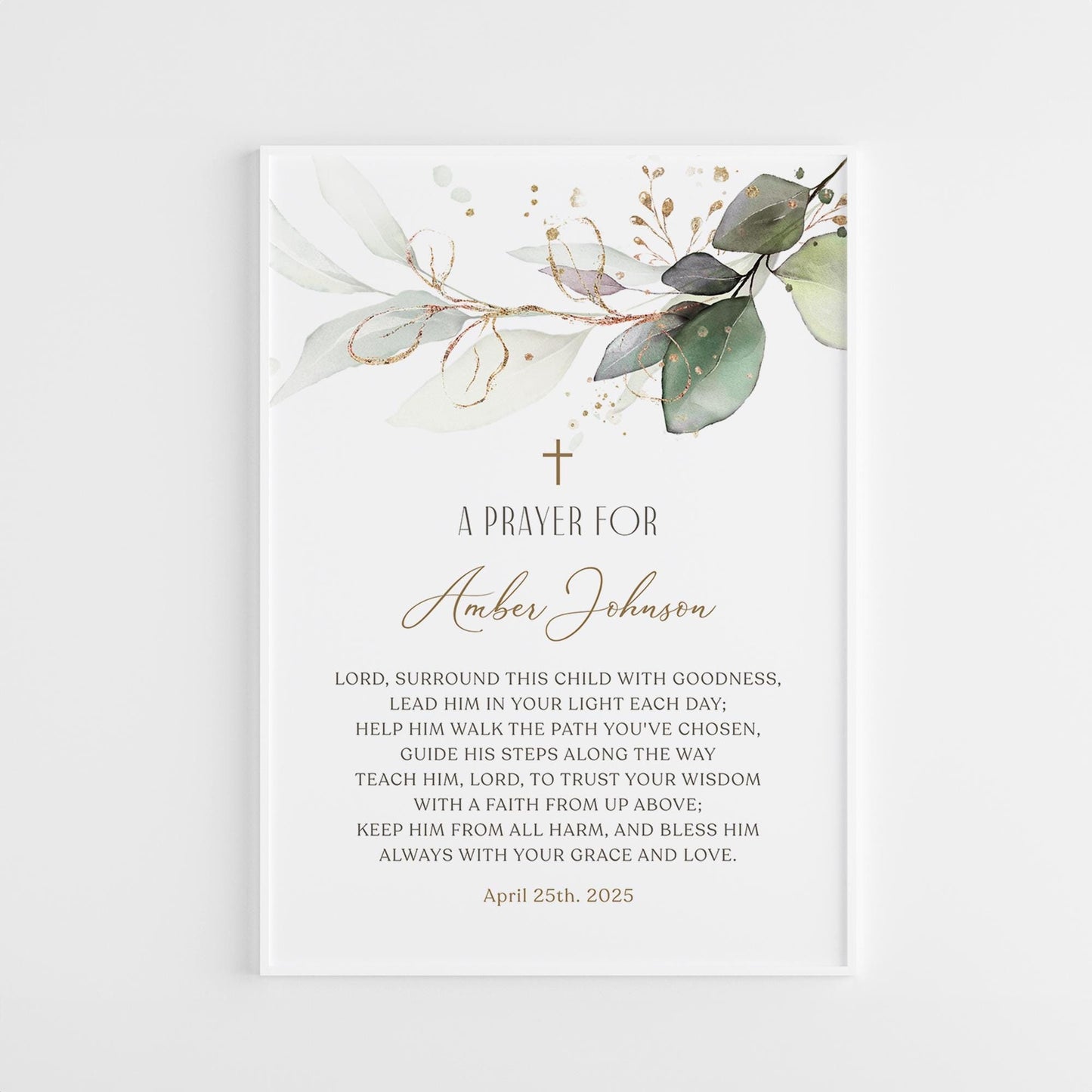 Editable Baptism Prayer Sign 8x10 Template, Greenery Baptism Prayer Sign, Christening Prayer Sign, Printable Baptism Poster, First Communion