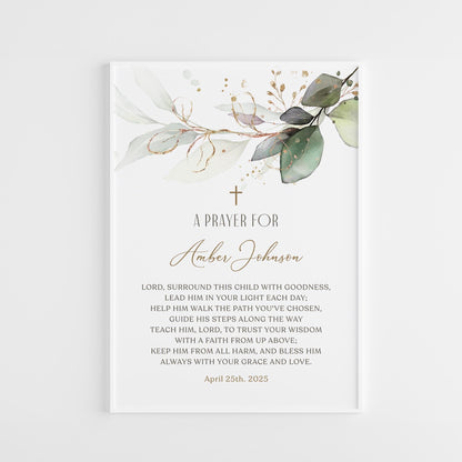 Editable Baptism Prayer Sign 8x10 Template, Greenery Baptism Prayer Sign, Christening Prayer Sign, Printable Baptism Poster, First Communion
