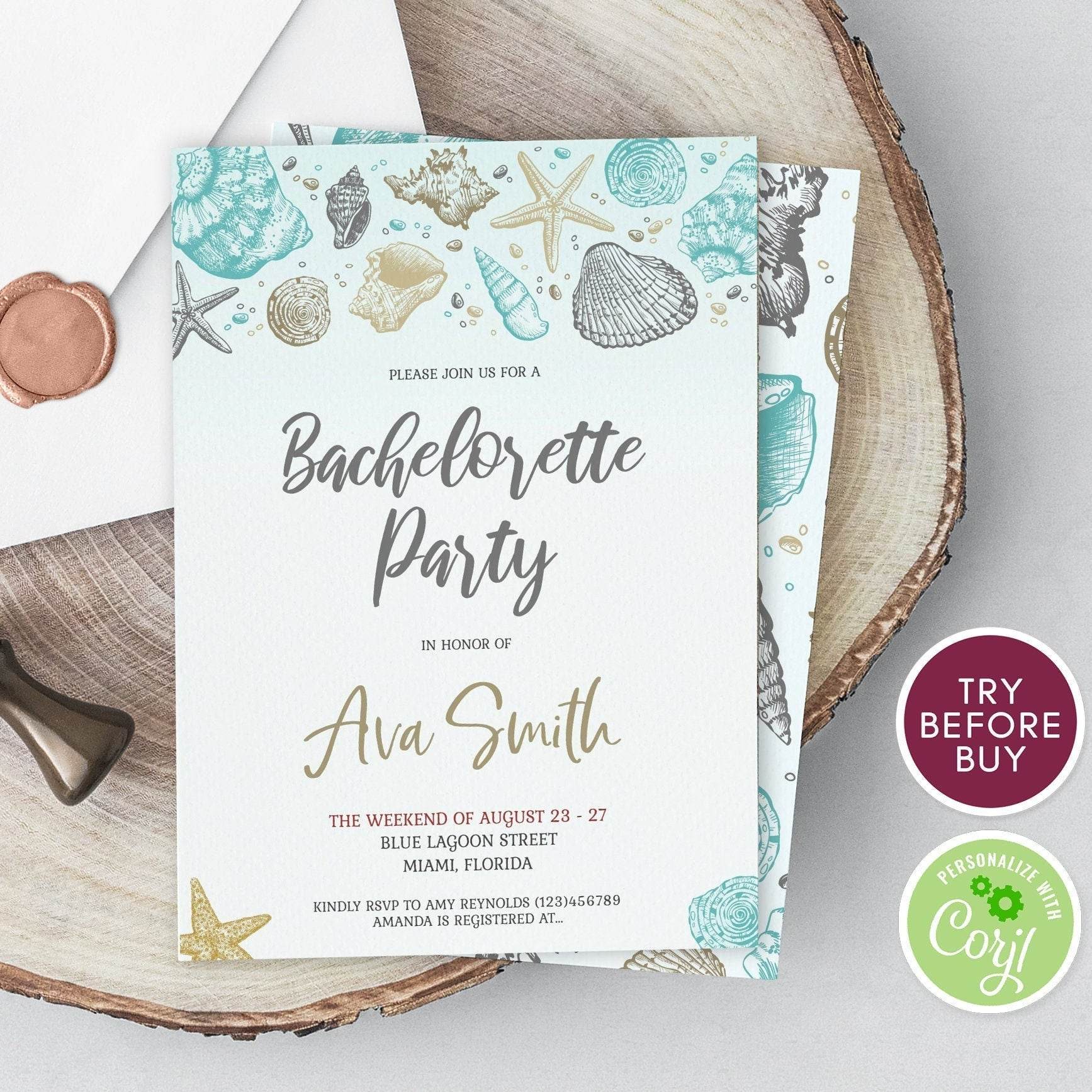 Beach Bachelorette Party Invitation – Tropical Summer Weekend Invite – Editable Ocean Themed Template – Instant Download
