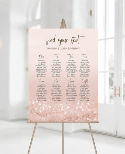 Minimalist Rose Gold Birthday Seating Chart – Printable Modern Seating Sign Template – Editable Digital Chart – Birthday Party Decor – Instant Download