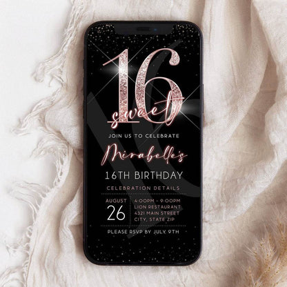 Sweet 16 Digital Invitation – Editable Mobile Evite for Text Message – Electronic 16th Birthday Party Invite – Instant Download Template
