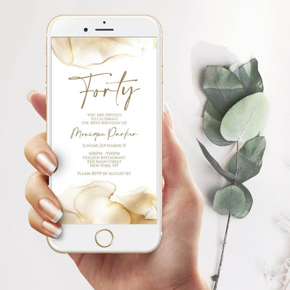 Digital Forty 40th Gold Foil Birthday Text Invitation Template, DIY Editable Invite, Electronic Invitation, Phone Invite, Instant Download