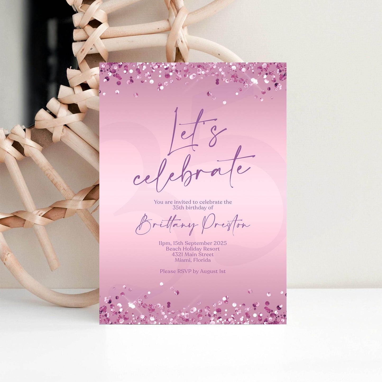 Printable Purple Let's Celebrate Invitation Template, Ladies Birthday Celebration Invite, Editable Text Message Invitation, Any Age Birthday
