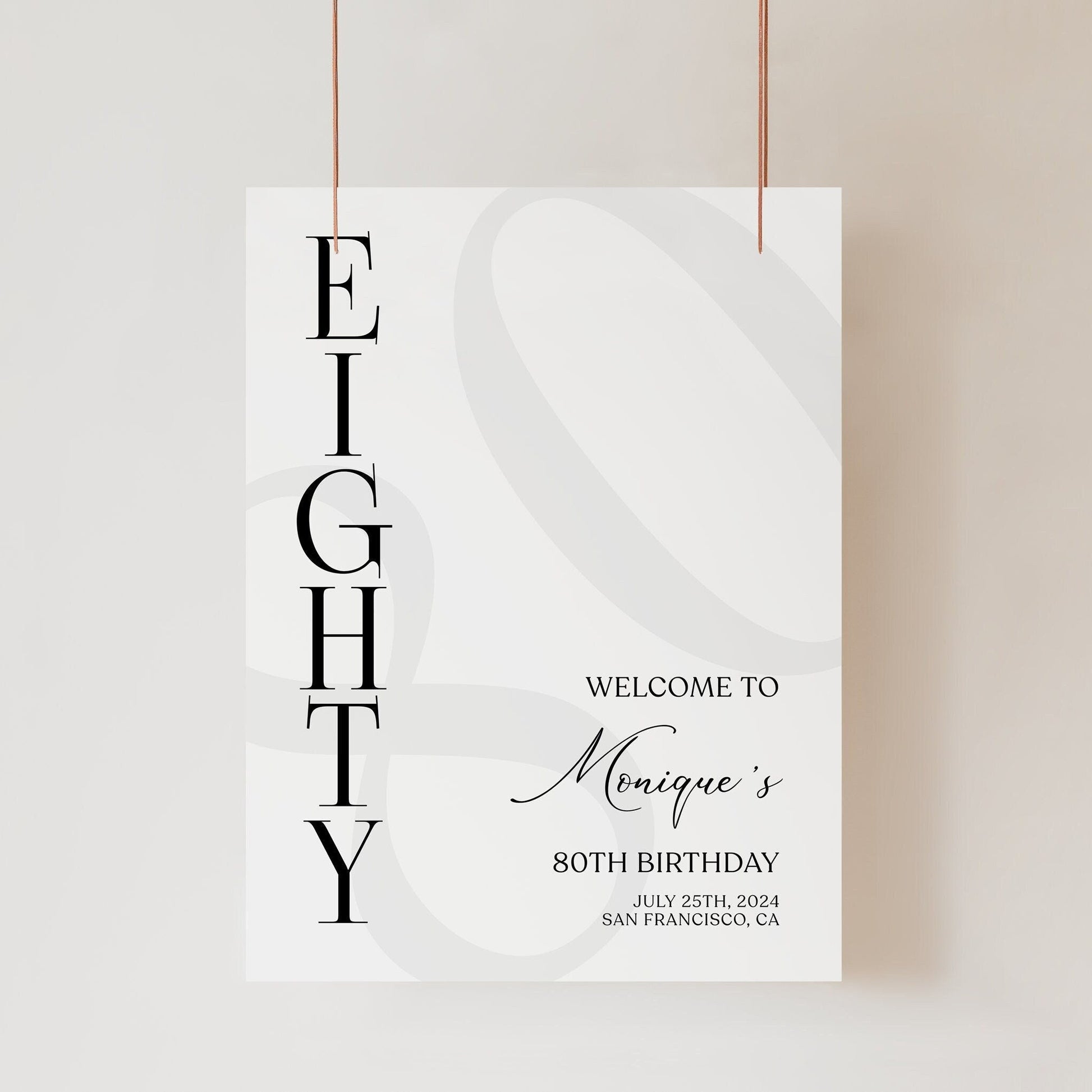 Simple 80th Eighty Birthday Welcome Sign Template, Minimalist Birthday Printable Welcome Poster, Editable Birthday Welcome Sign