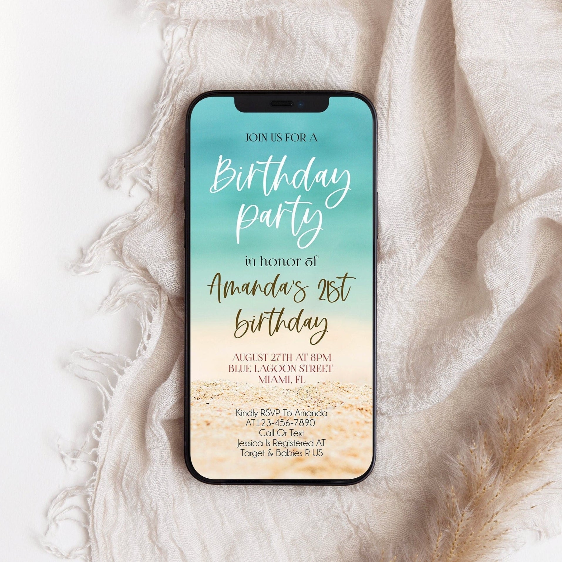 Electronic Beach Party Evite | Birthday Digital Invitation Template | Email & Text Message Invite | DIY Any Age Smartphone Invite