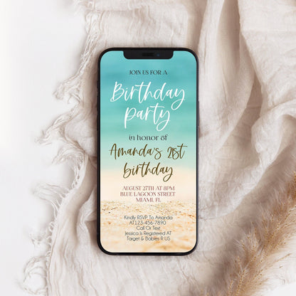 Electronic Beach Party Evite | Birthday Digital Invitation Template | Email & Text Message Invite | DIY Any Age Smartphone Invite