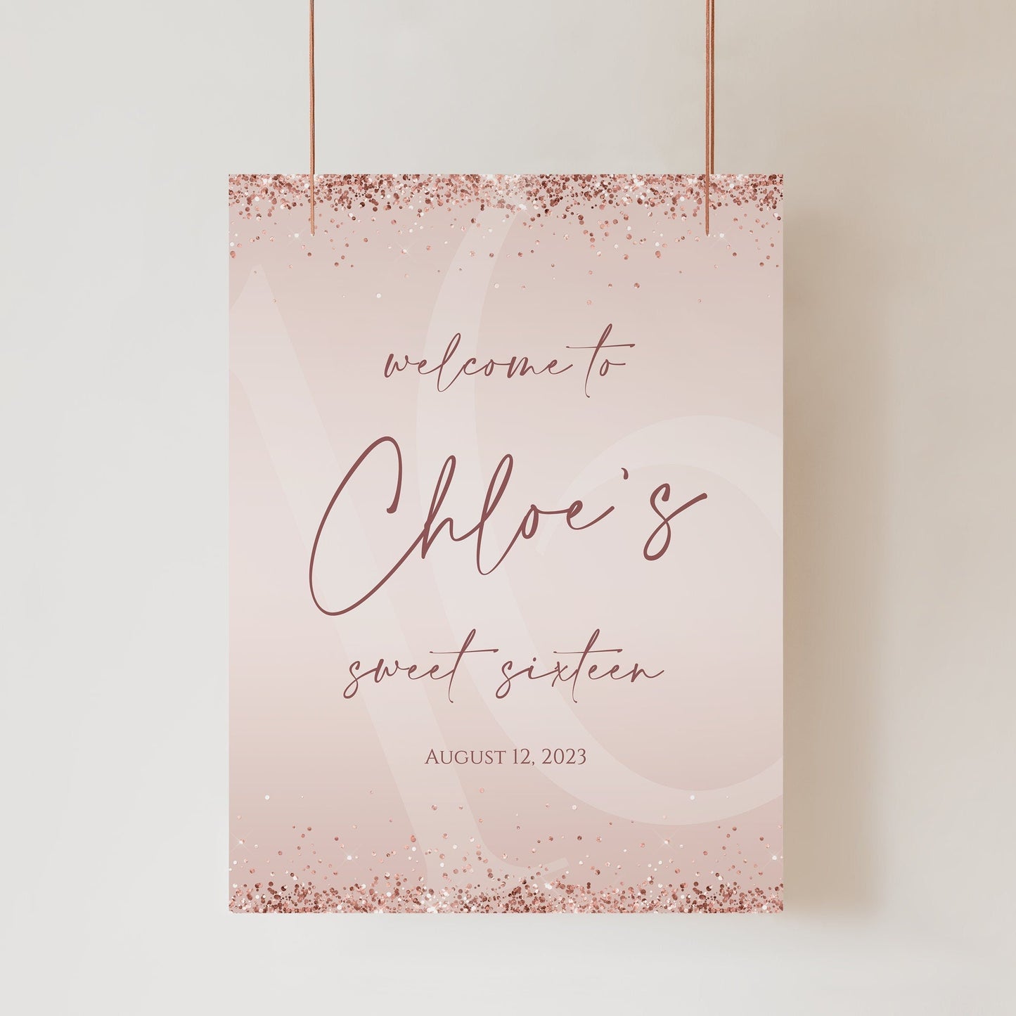Editable 16th Sweet Sixteen Birthday Party Welcome Sign Template, Printable Modern Birthday Welcome Sign, Rose Gold Pink Confetti Board DIY