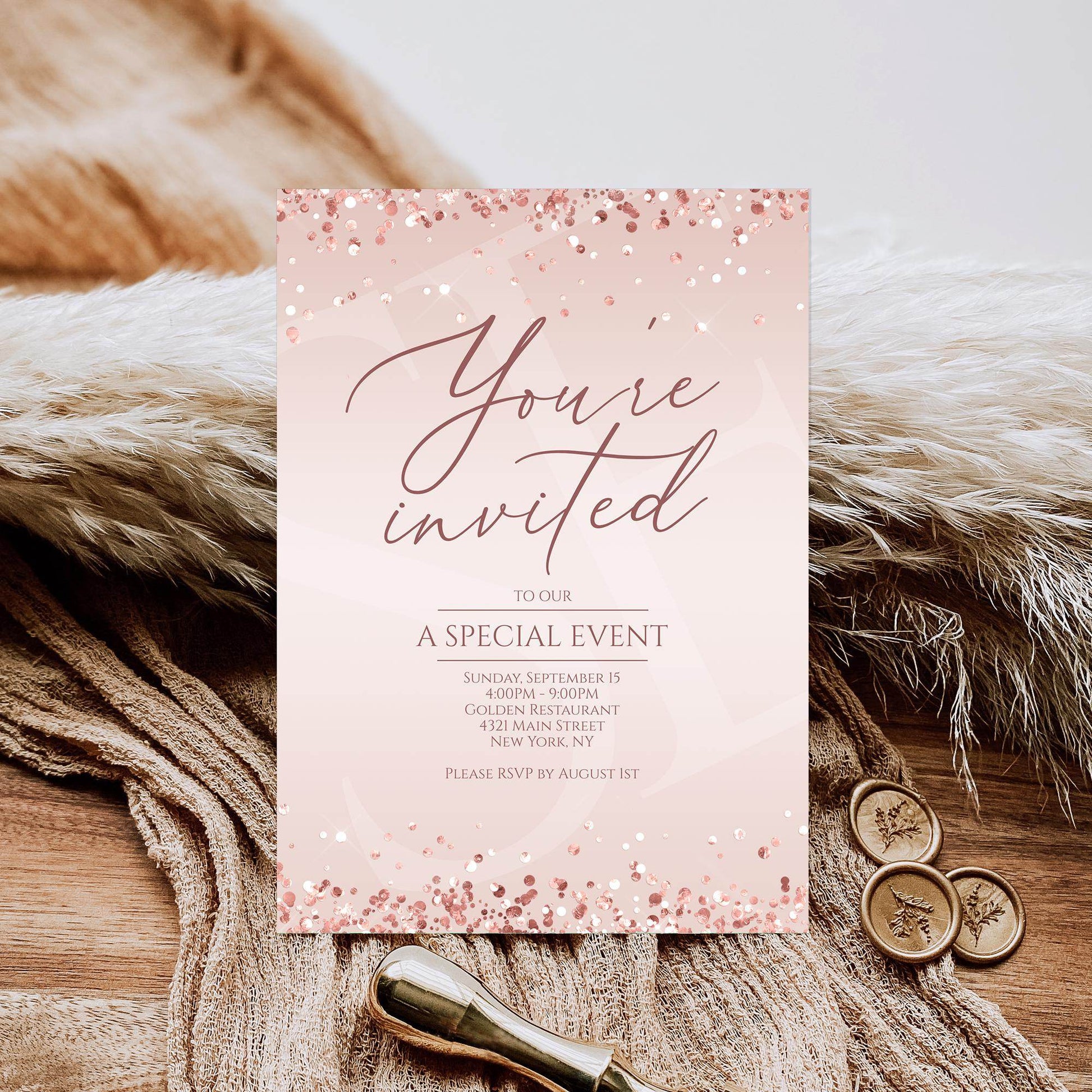 Printable You're invited Invitation Template, Editable Special Event Invite, Rose Gold Business Invite, Modern Event Invitation, Email Evite