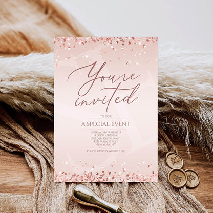 Printable You're invited Invitation Template, Editable Special Event Invite, Rose Gold Business Invite, Modern Event Invitation, Email Evite