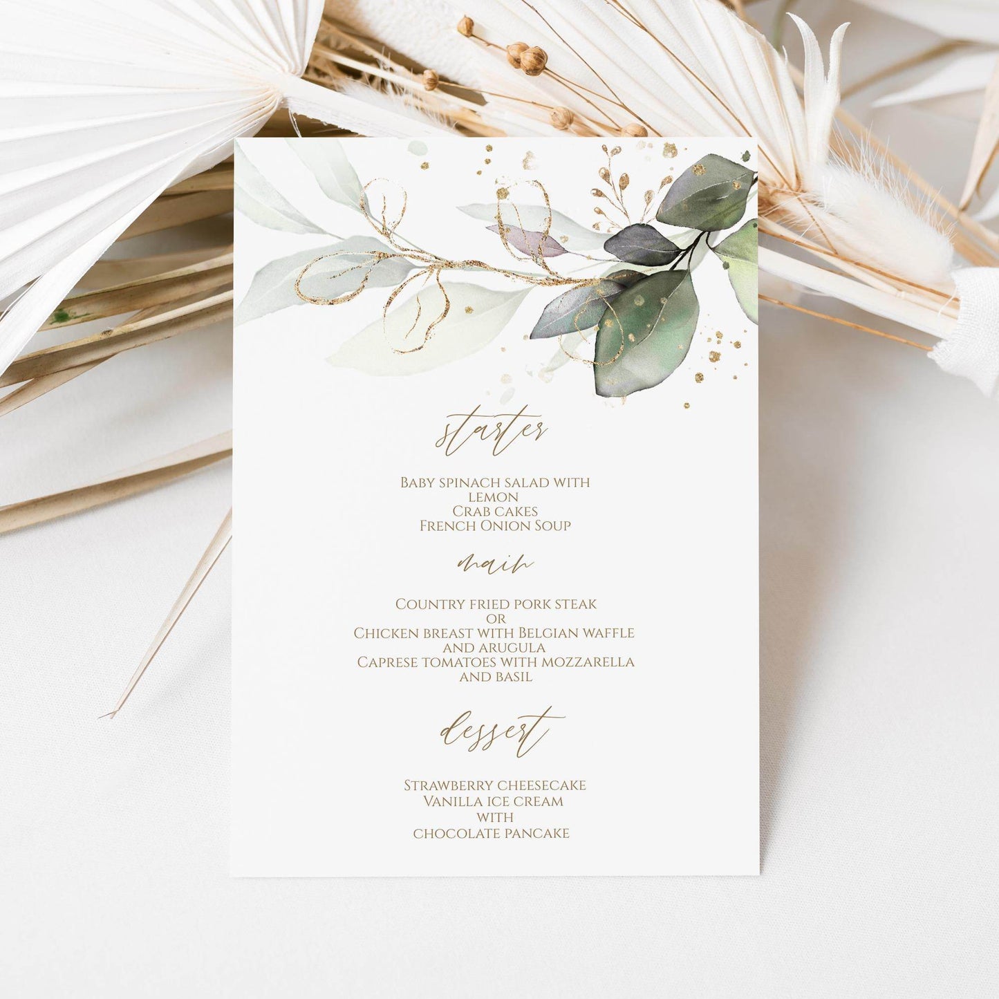 Greenery Watercolor Menu Template – Editable Wedding, Birthday, or Shower Menu Card – Printable Dinner Menu – Instant Download
