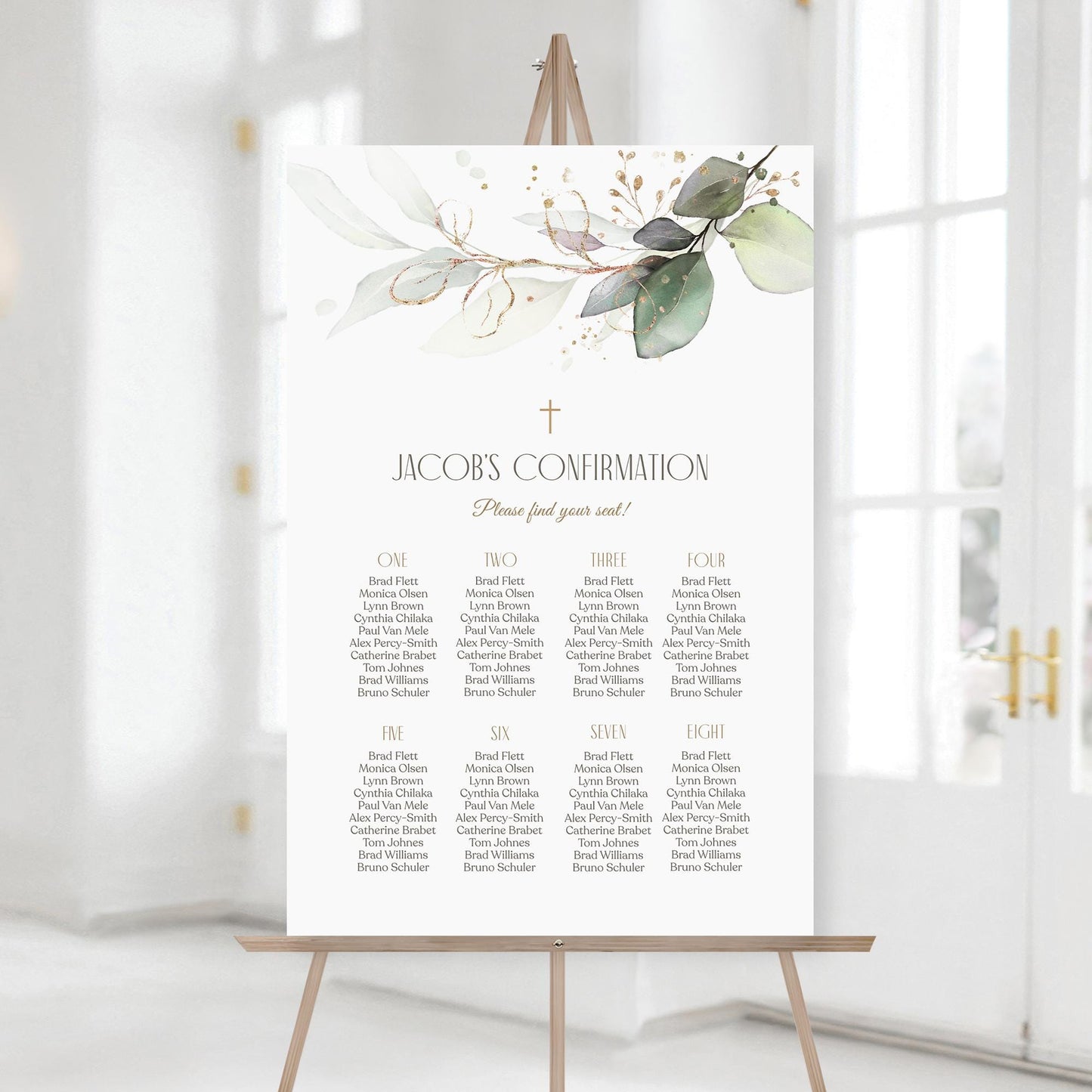 Editable Confirmation Seating Chart Sign Template, Greenery Seating Table Plan Sign, Printable Baptism Seating Chart, Boy Girl Confirmation