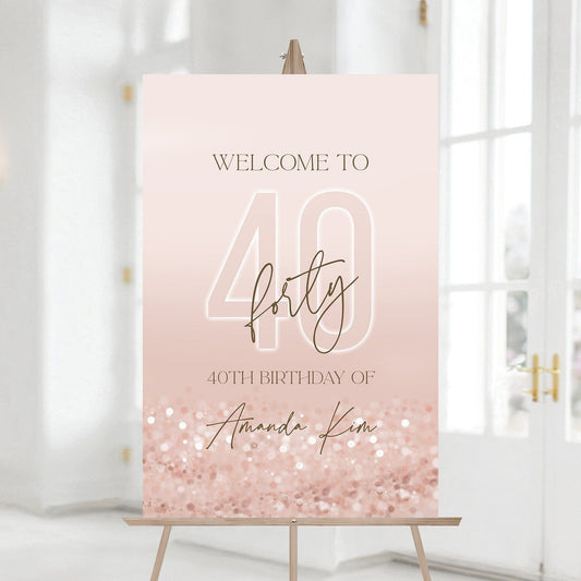 40th Birthday Welcome Sign Template - Rose Gold & Pink Confetti