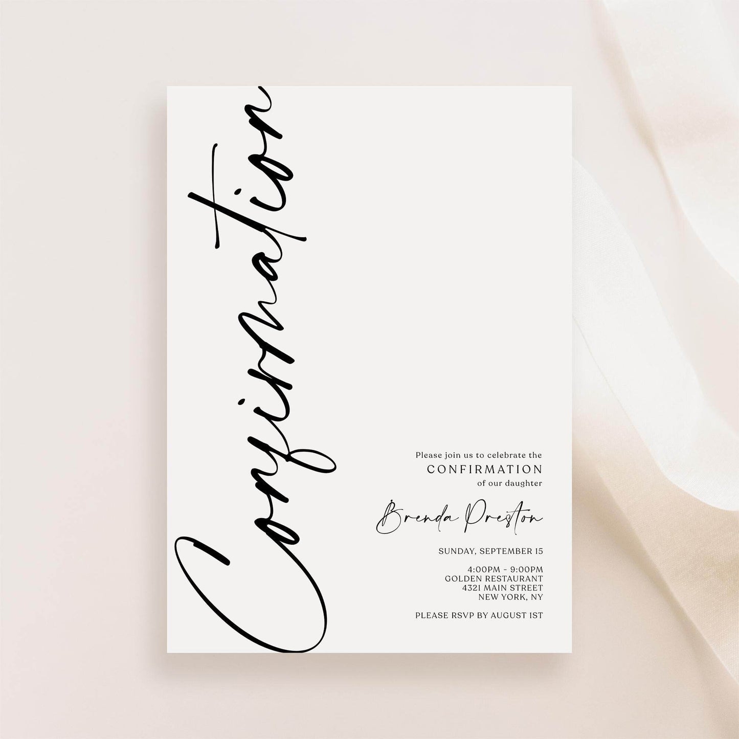 Editable Confirmation Invitation Card Template, Simple Confirmation Invite, Boy Girl Confirmation Invitation, Digital Minimalist Invitation