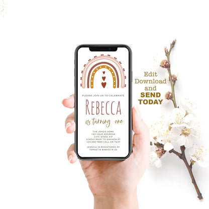 Earthy Rainbow 1st Birthday Invitation | Boho Style Evite - MagicalEventCo