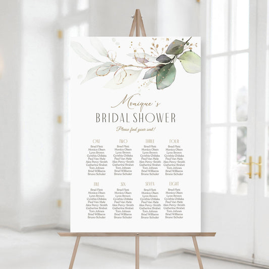 Editable Bridal Shower Seating Chart Sign Poster Template, Printable Greenery Bridal Shower Table Seating Plan, Boho Seating Banner Decor