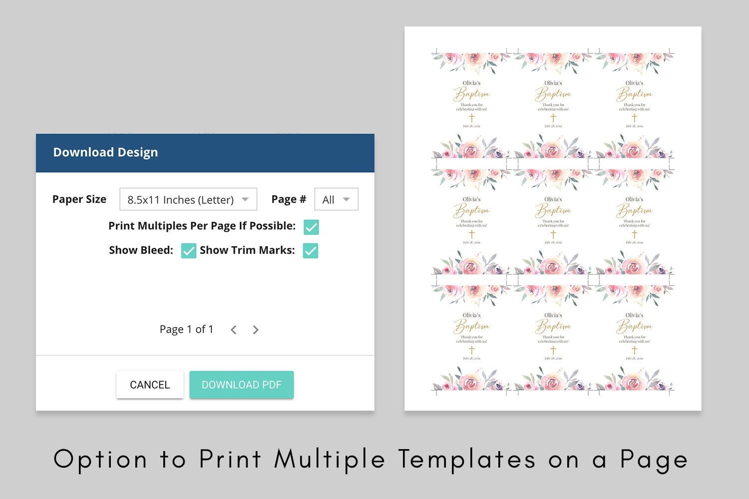 Baptism Thank You Tag Template – Floral Baptism Favor Tag – Printable First Communion Thank You Label – Fully Editable & Instant Download