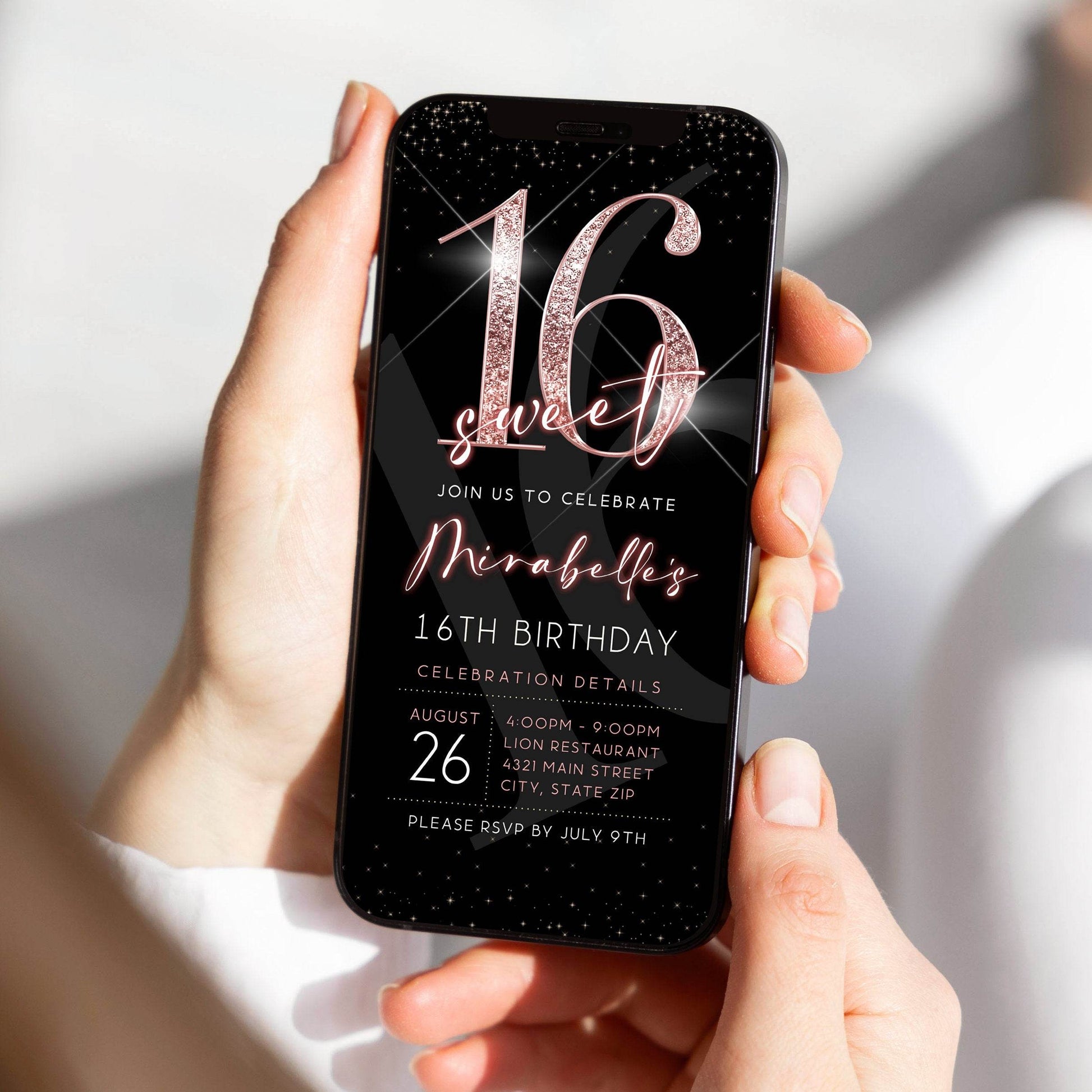 Sweet 16 Digital Invitation – Editable Mobile Evite for Text Message – Electronic 16th Birthday Party Invite – Instant Download Template