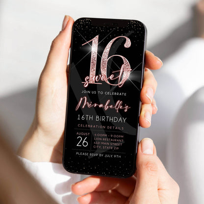 Sweet 16 Digital Invitation – Editable Mobile Evite for Text Message – Electronic 16th Birthday Party Invite – Instant Download Template