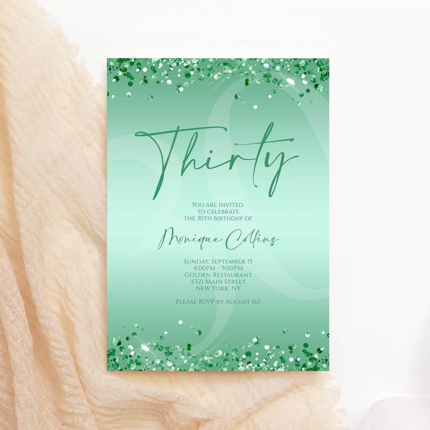 Printable Mint Green 30th Birthday Invitation Template – Editable Digital Mint Birthday Card | Women’s Birthday Party Invite | Email Text Message | Instant Download