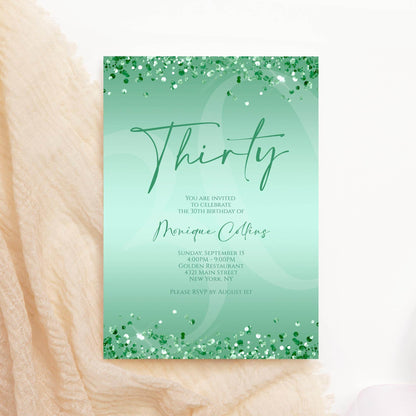 Printable Mint Green 30th Birthday Invitation Template – Editable Digital Mint Birthday Card | Women’s Birthday Party Invite | Email Text Message | Instant Download