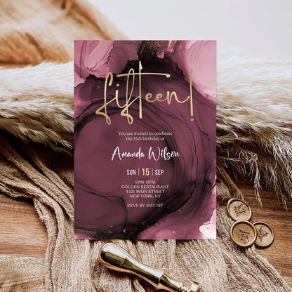 15th Birthday Invitation Template | Editable Surprise Invite | Gold Foil Design