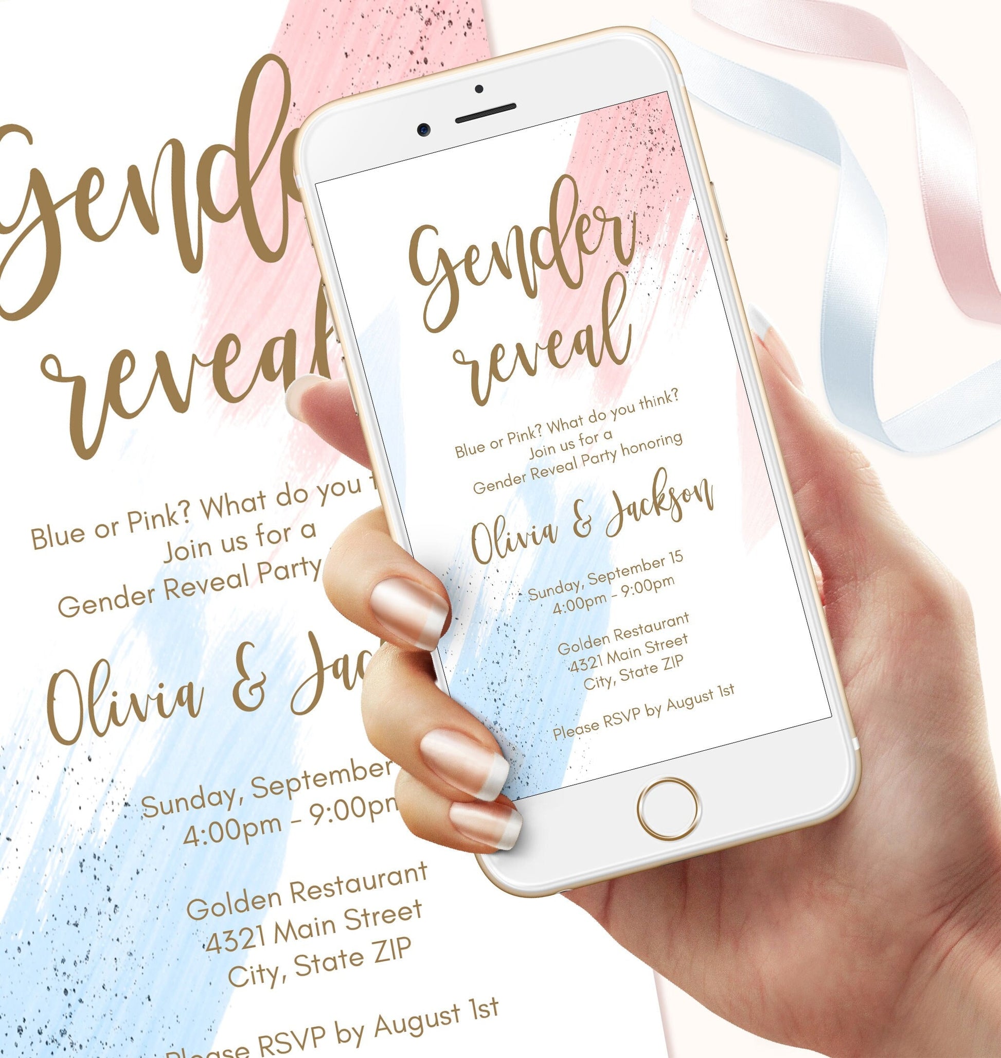Gender Reveal Invite Digital Template, Boy Or Girl Party Invitation, Blue or Pink What do you think, Electronic Gender Reveal Invitation