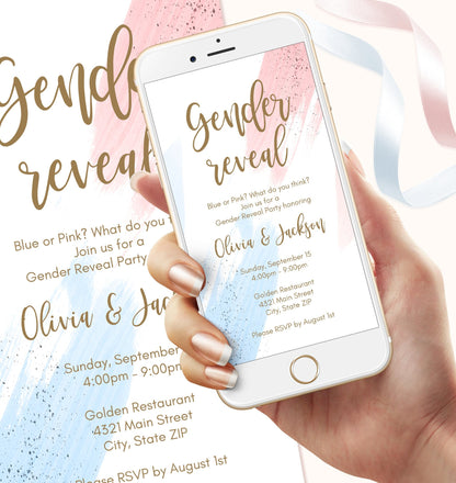 Gender Reveal Invite Digital Template, Boy Or Girl Party Invitation, Blue or Pink What do you think, Electronic Gender Reveal Invitation