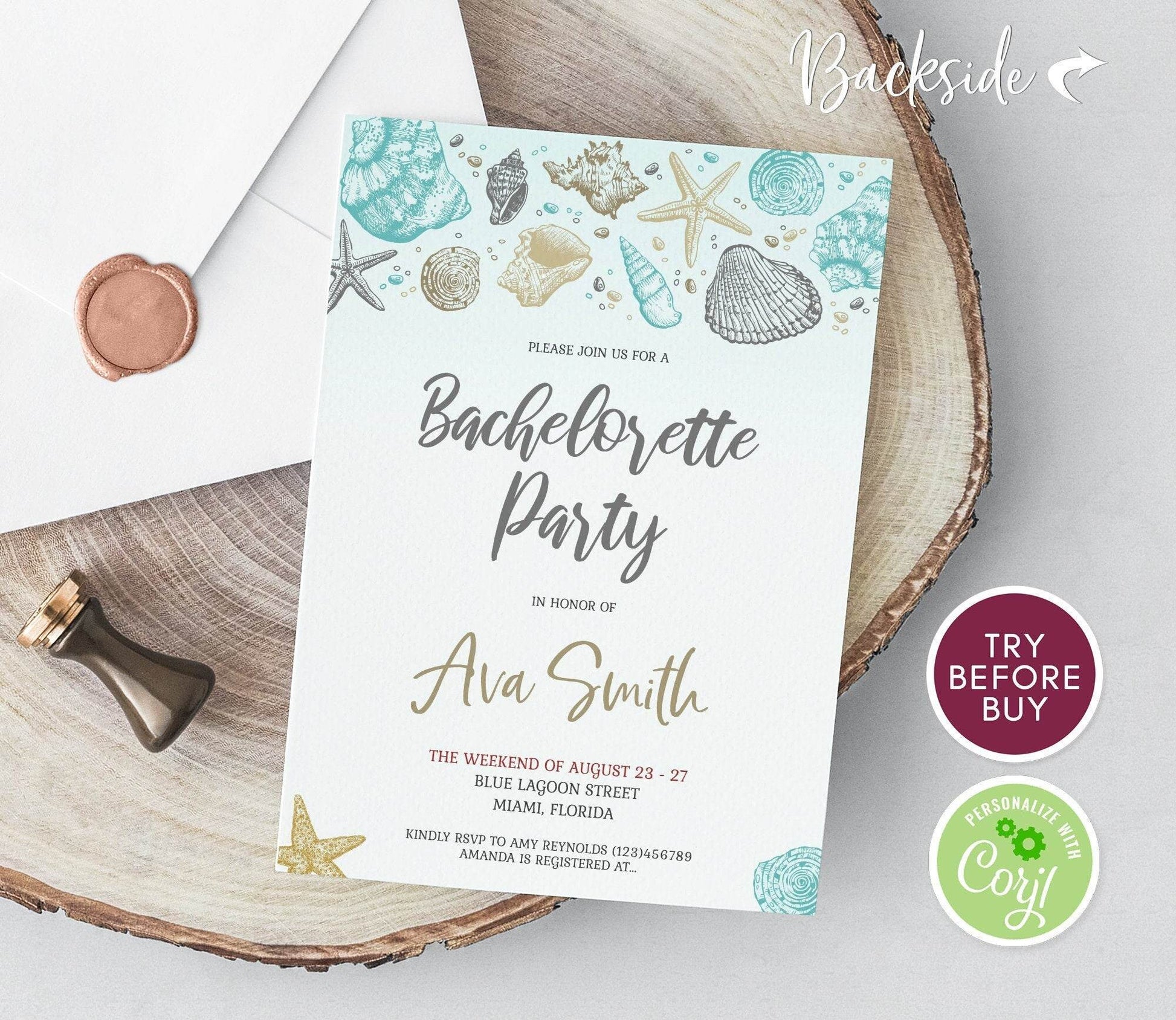 Beach Bachelorette Party Invitation – Tropical Summer Weekend Invite – Editable Ocean Themed Template – Instant Download