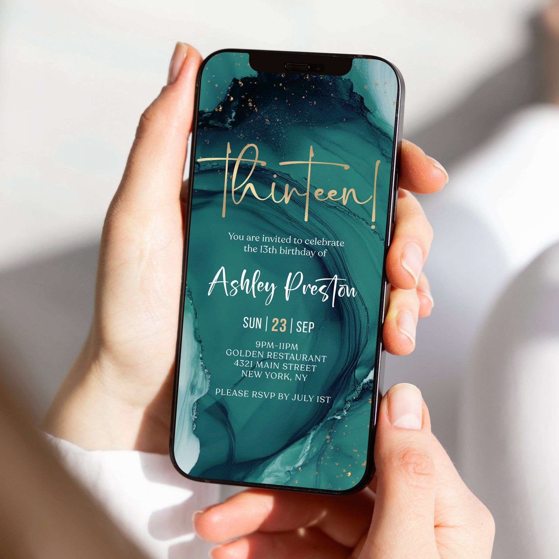 Digital Teal 13th Thirteen Birthday Invitation Template, Electronic Thirteen Party Invites, Editable Boy or Girl Invite, Text Message Evite