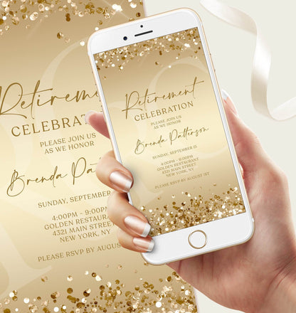 Electronic Gold Party Retirement Invitation | Text Message Evite | Instant Download | Digital Gold Invitation