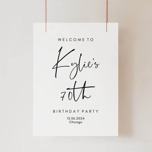 70th Birthday Welcome Sign Template – Printable Editable Poster – Minimalist Seventy Birthday Party Decor – Instant Download