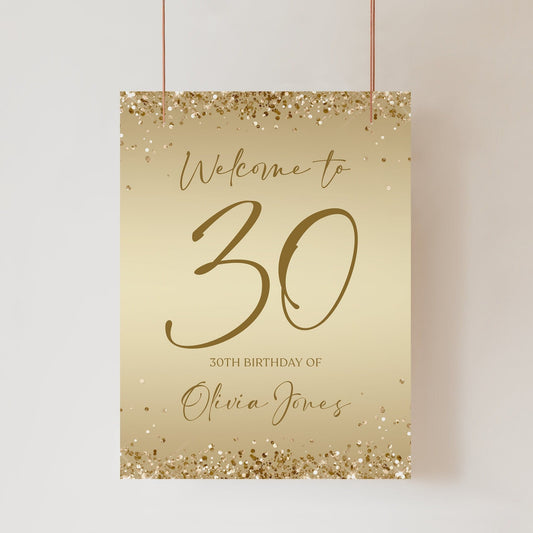 Gold 30th Birthday Welcome Sign - Instant Download | Editable Template