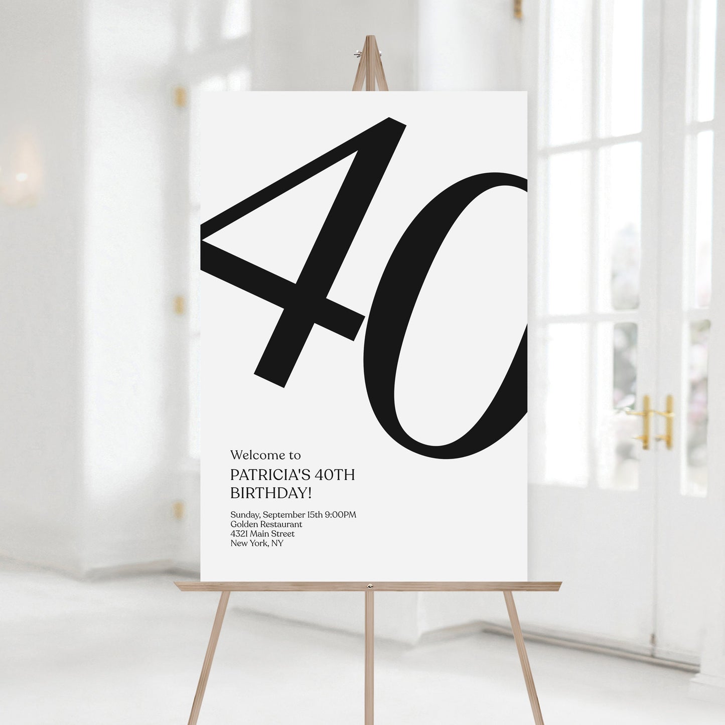 Simple 40th Birthday Welcome Sign, Printable Modern Forty Birthday Party Poster, Editable 40th Welcome Sign Template, DIY Instant Download