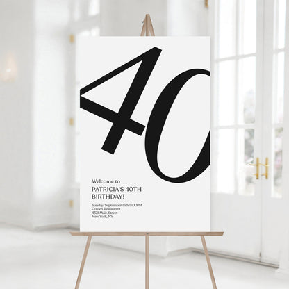 Simple 40th Birthday Welcome Sign, Printable Modern Forty Birthday Party Poster, Editable 40th Welcome Sign Template, DIY Instant Download