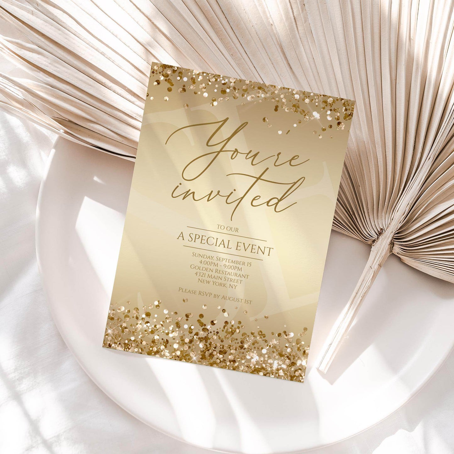 Printable Gold You're Invited Invitation Template, Editable Luxury Event Invite, Modern Business Evite, Digital Download, Email Text Message