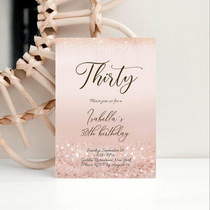 Printable 30th Birthday Invitation, Digital Thirty Rose Gold Confetti Invite, Editable Thirtieth Template, Birthday Party, Instant Download