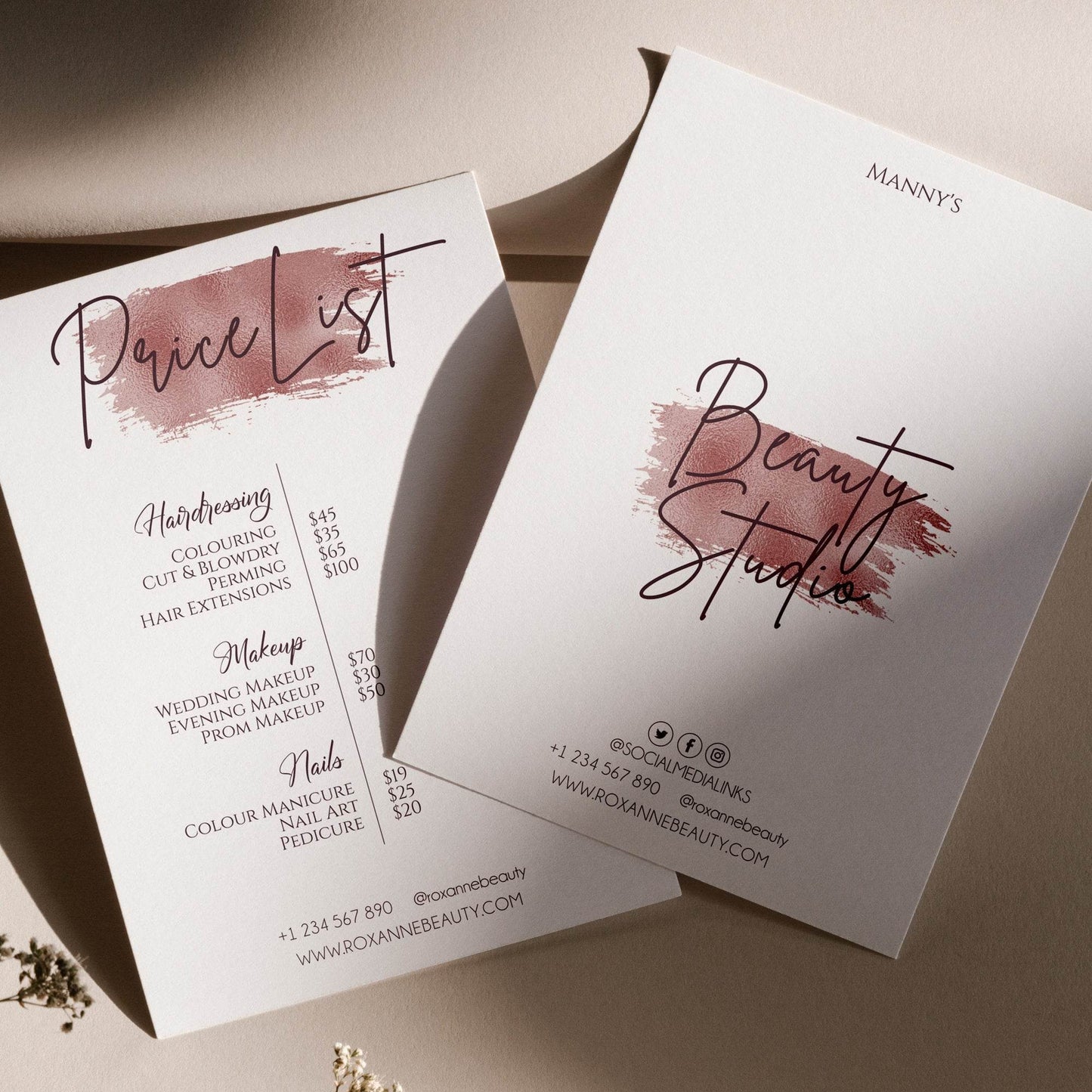 Rose Gold Price List Template – Editable Salon & Beauty Menu | DIY Printable Price Guide for Makeup Artist, Hair Stylist, Lash Tech, Small Business | Instant Download