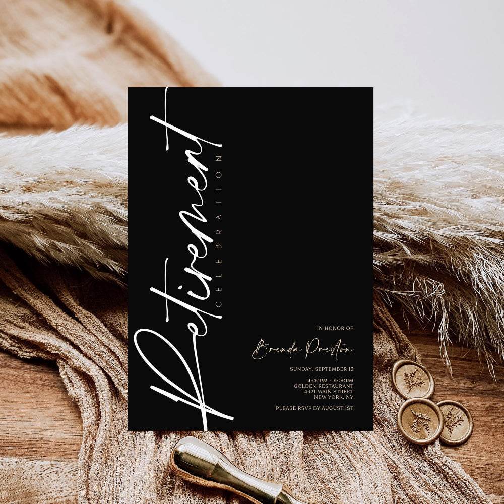 Black Retirement Invitation Template | Editable Minimalist Retirement Party Invite | Printable Digital Download | Email Text Message Invitation