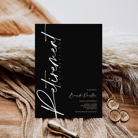 Black Retirement Invitation Template | Editable Minimalist Retirement Party Invite | Printable Digital Download | Email Text Message Invitation